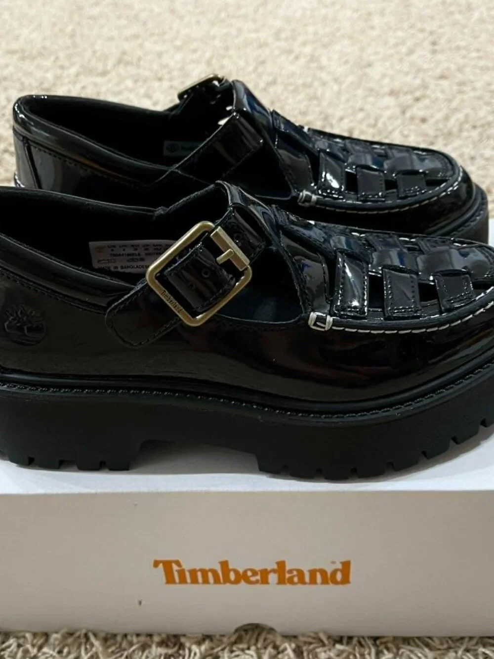 Timberland Women's Patent Leather Stone Street Platform Buckle Shoes, Size 8